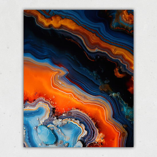 Blue & Orange Crystal Cluster Print